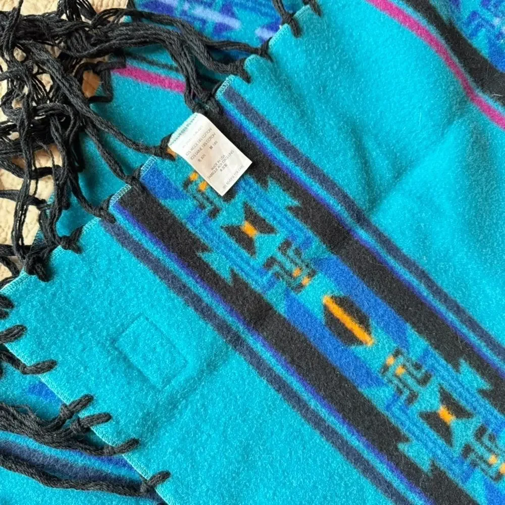 Vintage Pendleton Beaver State Robes And Shawls Aztec Blanket Blue Green 30x43